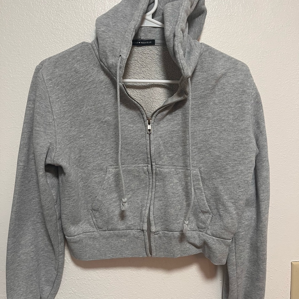 Brandy Melville Light Gray Cropped Hoodie